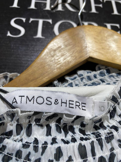 ATMOS & HERE |M| BUST 17| B28| SMOCKED PATTERNED LONG SLEEVE MINI DRESS