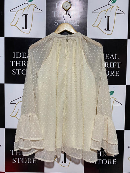 SHEIN |L| BUST FREE| B28| SWISS DOT BELL SLEEVE BLOUSE