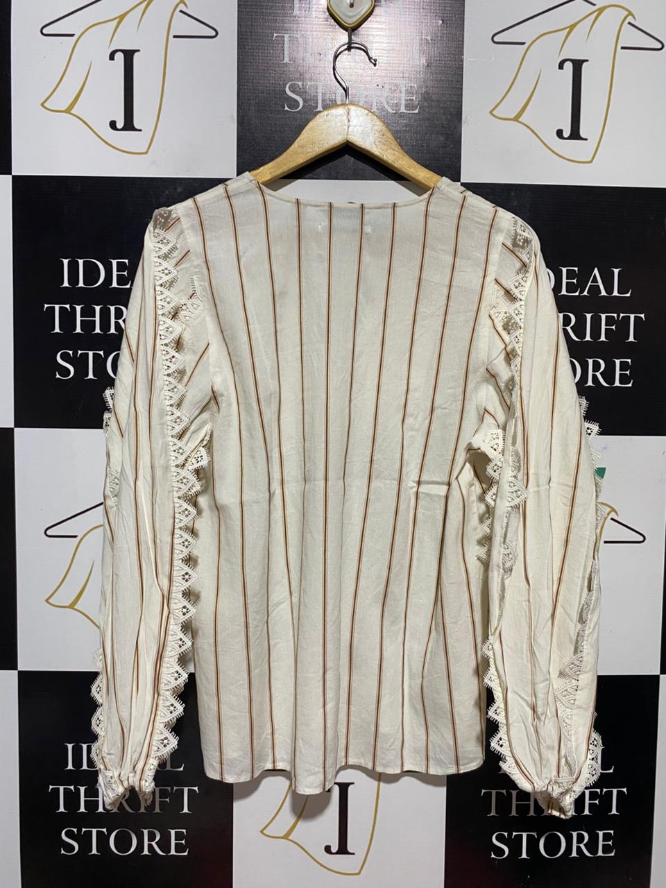 COUNTRY ROAD |XL| BUST 20| B28| LACE-TRIM STRIPED LINEN BLOUSE