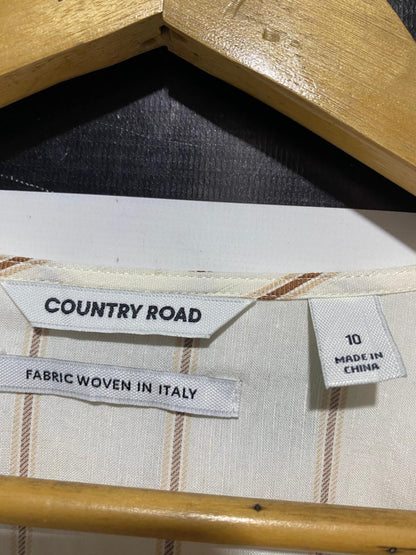 COUNTRY ROAD |XL| BUST 20| B28| LACE-TRIM STRIPED LINEN BLOUSE