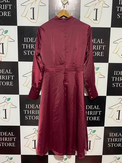 CHICWISH |M| BUST 18| B28| PREMIUM MAROON SATIN MOCK NECK LONG MAXI DRESS
