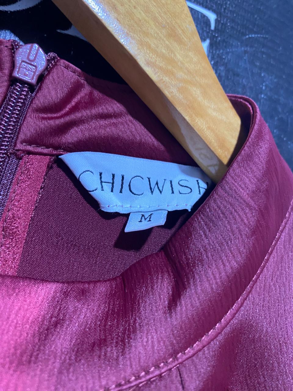 CHICWISH |M| BUST 18| B28| PREMIUM MAROON SATIN MOCK NECK LONG MAXI DRESS