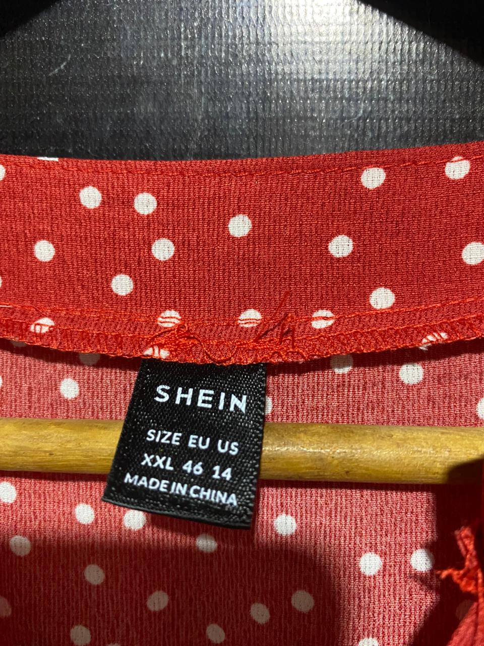 SHEIN |XL| BUST 21| B28| RED POLKA DOT V-NECK MIDI DRESS WITH SMOCKED CUFFS