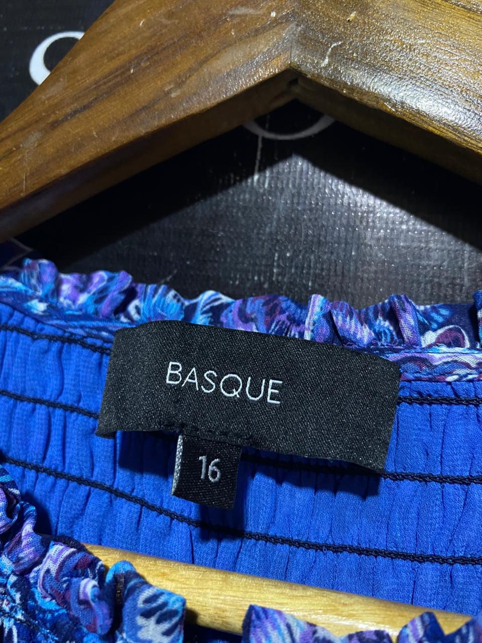 BASQUE |L| BUST 19| B28|BLUE PAISLEY PRINT SMOCKED LONG MAXI DRESS