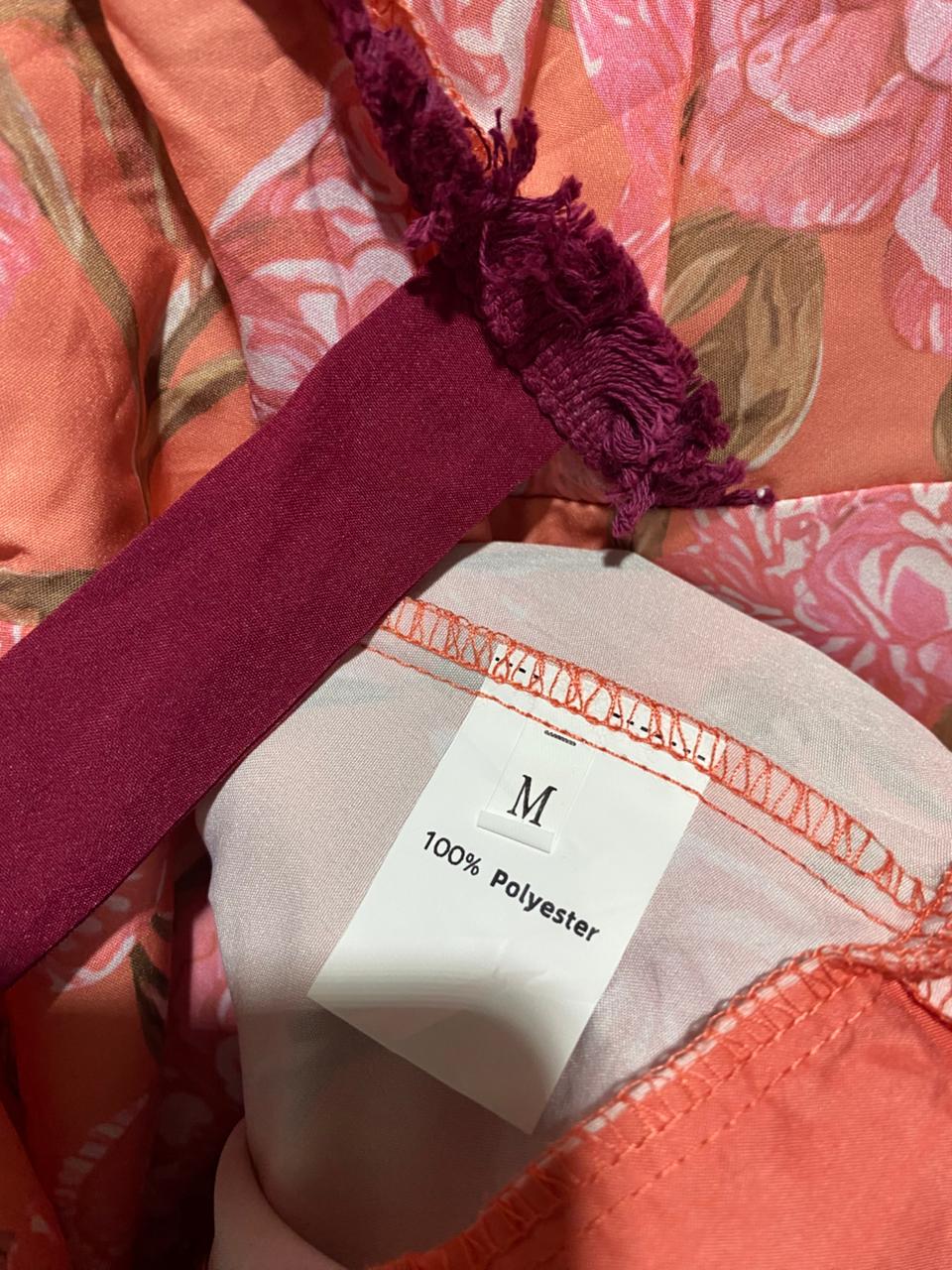 |M| BUST 17| B28| PREMIUM PEACH FLORAL WRAP LONG MAXI DRESS WITH RUFFLE TRIM