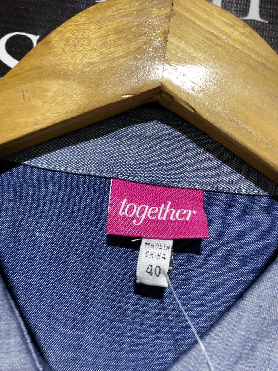 TOGETHER |L| BUST 20| B28| LACE AND CHAMBRAY BUTTON-DOWN SHIRT