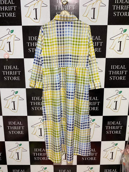 |XL| BUST 21| B28| PREMIUM MULTICOLOR GINGHAM CHECKERED BUTTON-DOWN LONG MAXI SHIRT DRESS