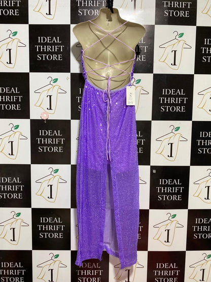 D X |M| BUST 17| B28| PREMIUM LILAC SEQUIN GATHERED BUST SLIP LONG MAXI DRESS