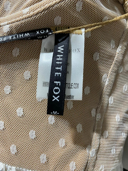 WHITE FOX | M| BUST 17| B28| CHIC MEETS WEST BEIGE MESH POLKA DOT MAXI DRESS