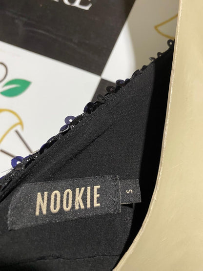 NOOKIE |S| BUST 16| B28| PREMIUM BLACK COWL-NECK BACKLESS SHIMMER SEQUIN EVENING LONG MAXI DRESS