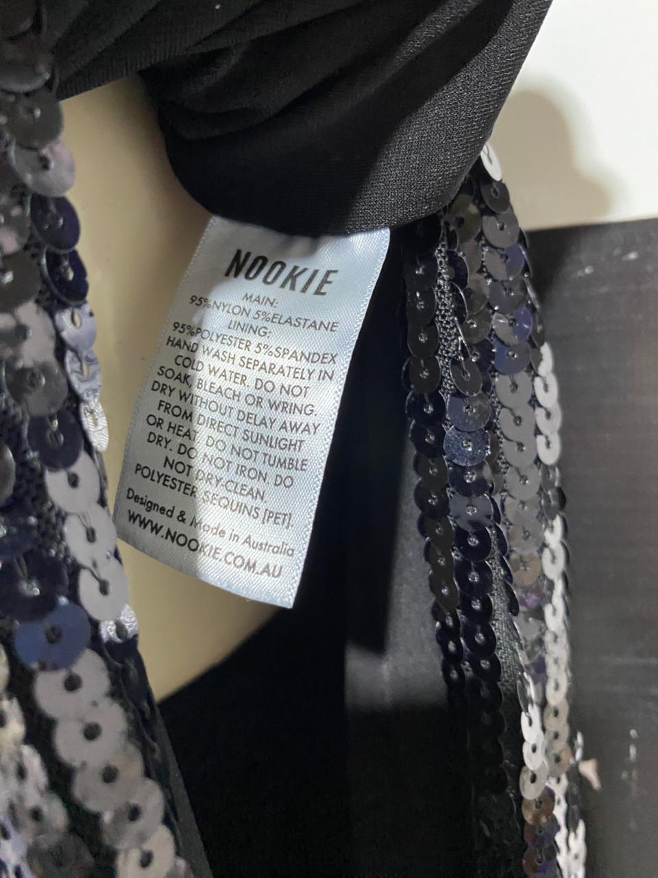 NOOKIE |S| BUST 16| B28| PREMIUM BLACK COWL-NECK BACKLESS SHIMMER SEQUIN EVENING LONG MAXI DRESS