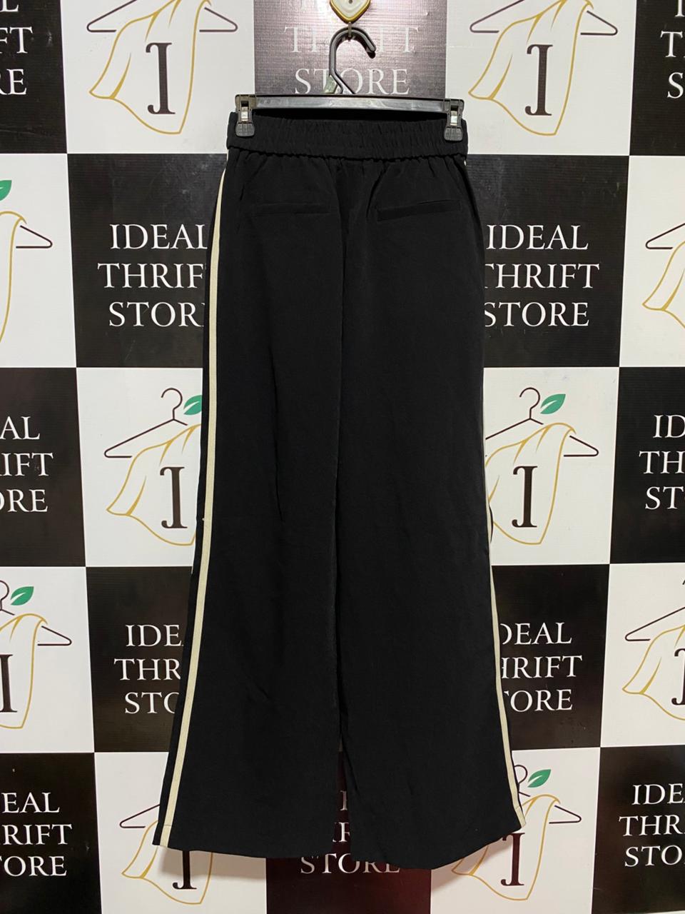 |S| WAIST 26| B28| PREMIUM BLACK WIDE-LEG SIDE-STRIPE TROUSERS