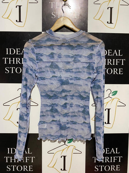 GHANDA |M| BUST 16| B28| WOMEN'S ABSTRACT LANDSCAPE PRINT MESH TOP / BLOUSE
