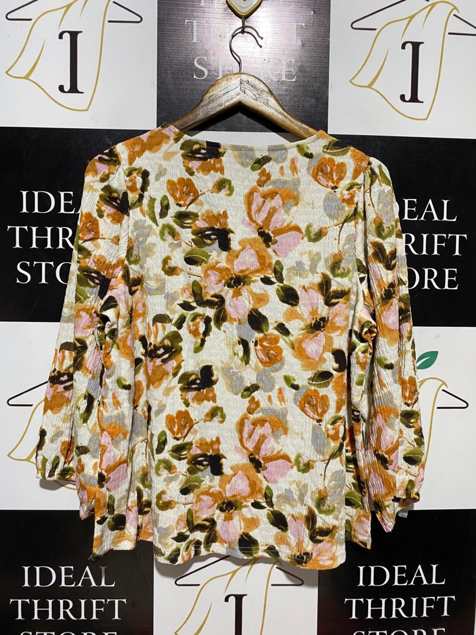 SUZANNEGRAE |XL| BUST 21| B28| WOMEN'S ABSTRACT FLORAL KEYHOLE BLOUSE / TOP