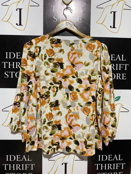 SUZANNEGRAE |XL| BUST 21| B28| WOMEN'S ABSTRACT FLORAL KEYHOLE BLOUSE / TOP