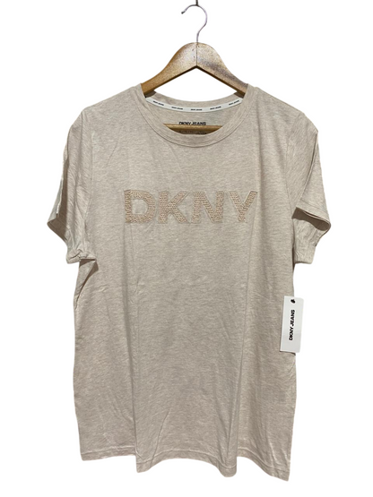 DKNY JEANS |XL| BUST 21| B29| WOMEN EMBROIDERED LOGO T-SHIRT BEIGE