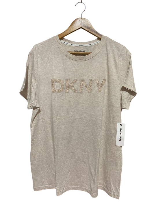 DKNY JEANS |XL| BUST 21| B29| WOMEN EMBROIDERED LOGO T-SHIRT BEIGE
