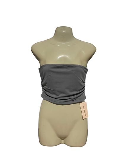 SHEIN |S| BUST 15| B29| CHARCOAL GRAY RUCHED STRAITLESS TUBE CROP TOP