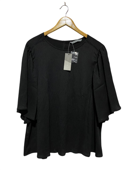 KATIES |XL| BUST 25| B29| BLACK CRINKLE TEXTURED FLUTER SLEEVE CASUAL BLOUSE SHIRT