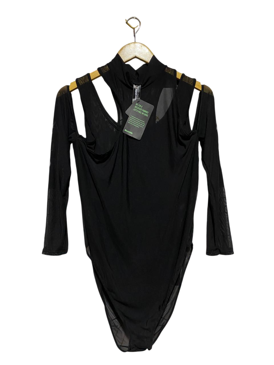 BLACK MILK |M| BUST 17| B29| BLACK MOCK-NECK COLD-SHOULDER CUTOUT BODYSUIT