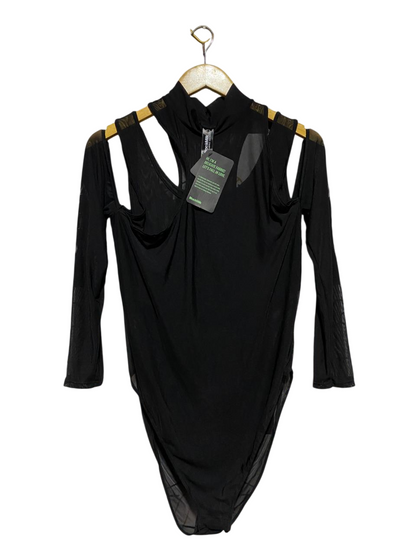 BLACK MILK |M| BUST 17| B29| BLACK MOCK-NECK COLD-SHOULDER CUTOUT BODYSUIT