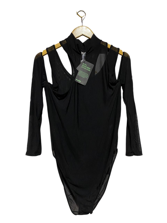 BLACK MILK |M| BUST 17| B29| BLACK MOCK-NECK COLD-SHOULDER CUTOUT BODYSUIT