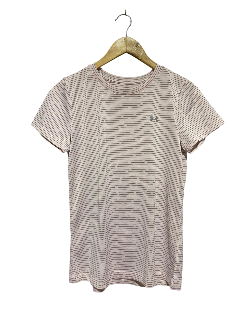 UNDER ARMOUR |M| BUST 18| B29| LIGHT PINK STRIPED ATHLETIC SHORT SLEEVE PERFORMANCE TEE