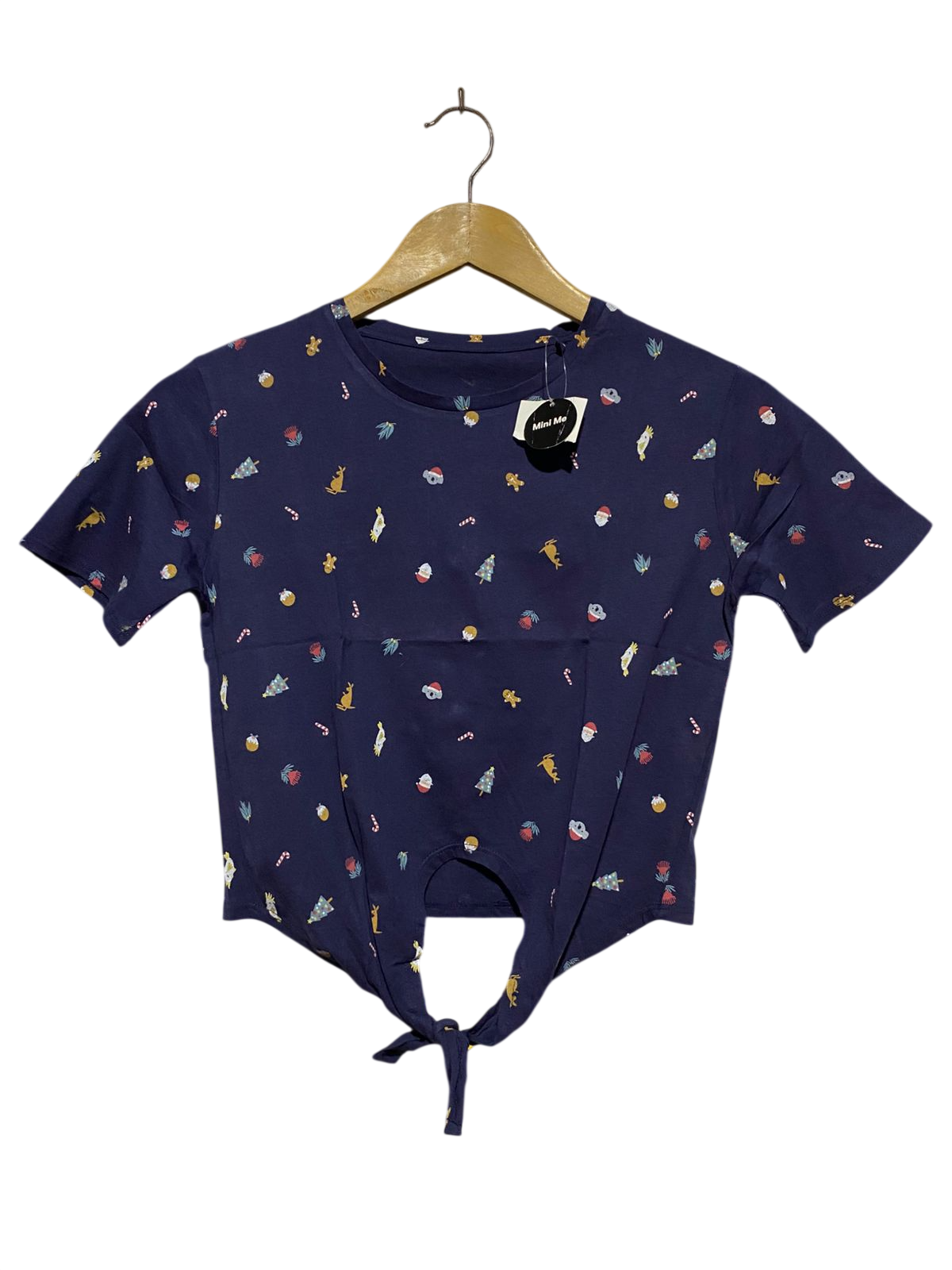 BIGW |M| BUST 16| B29| NAVY BLUE CHRISTMAS THEMED FRONT-TIE CASUAL CROP TEE