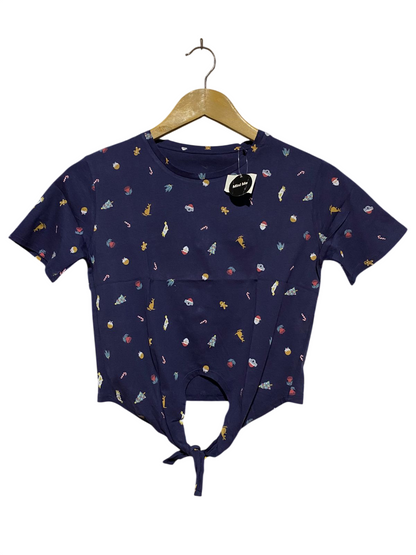BIGW |M| BUST 16| B29| NAVY BLUE CHRISTMAS THEMED FRONT-TIE CASUAL CROP TEE