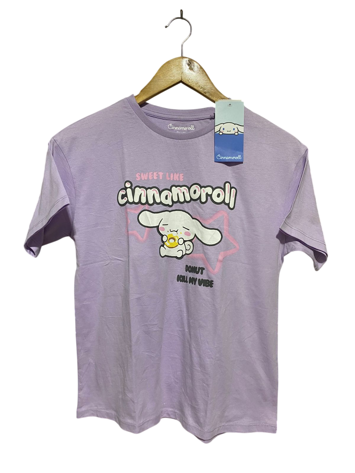 CINNAMOROLL |M| BUST 18| B29| DONUT KILL MY VIBE" OVERSIZED LILAC GRAPHIC TEE