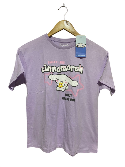 CINNAMOROLL |M| BUST 18| B29| DONUT KILL MY VIBE" OVERSIZED LILAC GRAPHIC TEE
