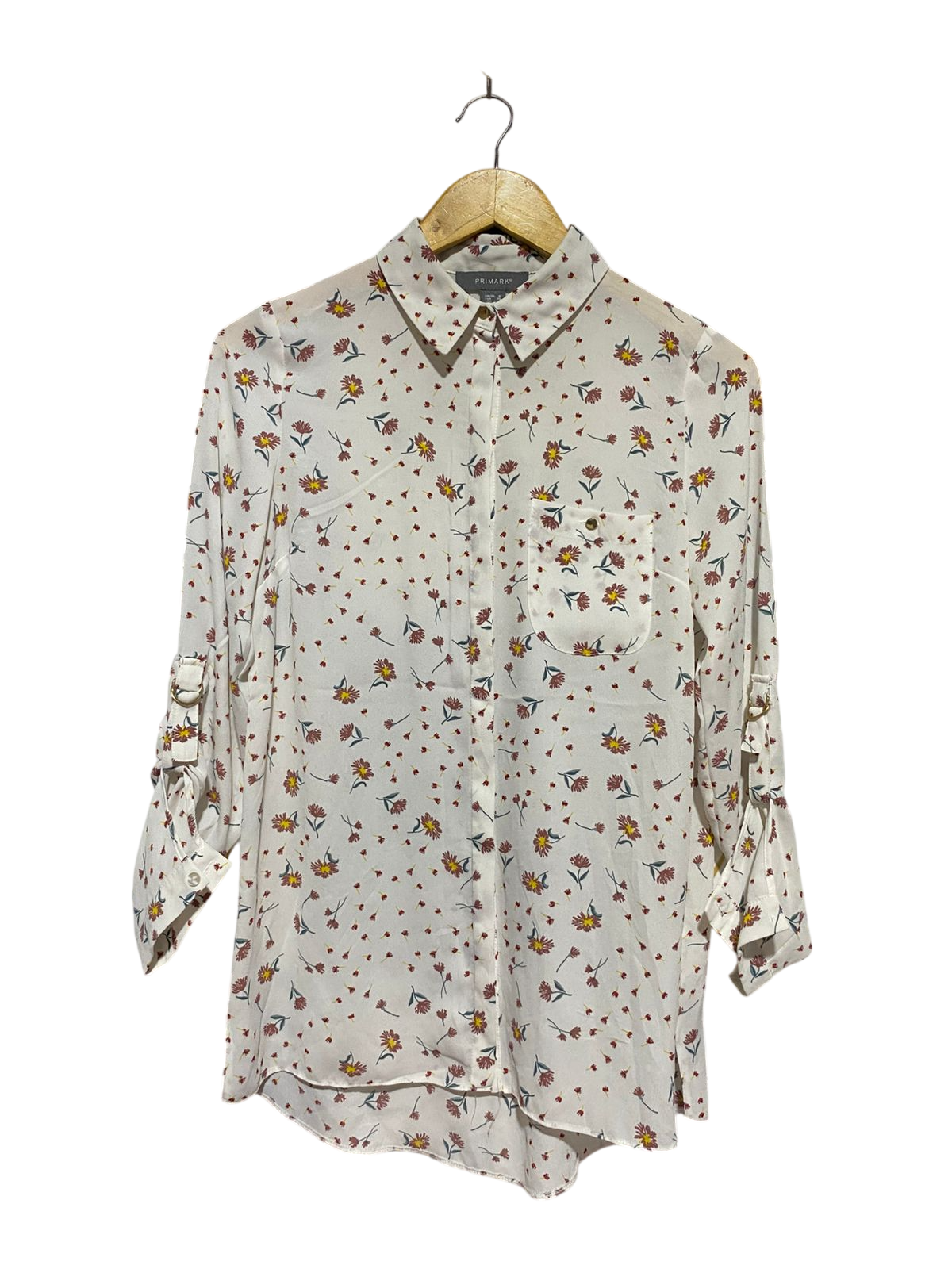 PRIMARK |M| BUST 19| B29| WHITE FLORAL BUTTON-DOWN CASUAL BLOUSE SHIRT