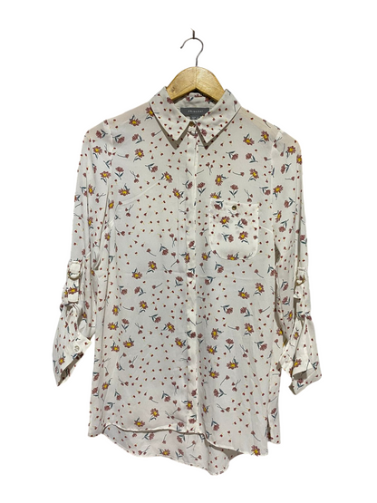 PRIMARK |M| BUST 19| B29| WHITE FLORAL BUTTON-DOWN CASUAL BLOUSE SHIRT