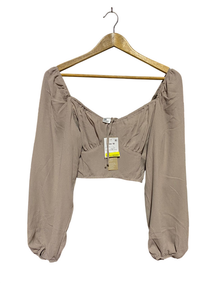 ANKO |S| BUST 14| B29| DESIGN NUDE BEIGE LONG BLOUSE CROP TOP WITH PUFF SLEEVES