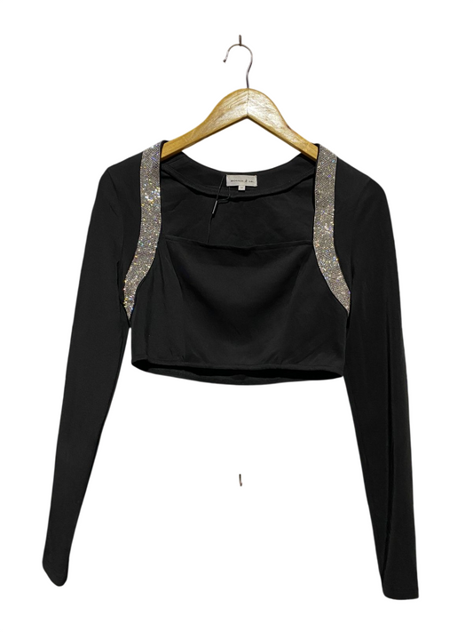 WINNIE |M| BUST 16| B29| BLACK LONG SLEEVE CROP TOP WITH RHINESTONE EMBELLISHMENT