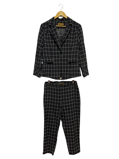 KASD |M| B29| PREMIUM BLACK AND WHITE WINDOWPANE CHECK TWO-PIECE SUIT SET - BLAZER & TAPERED TROUSERS