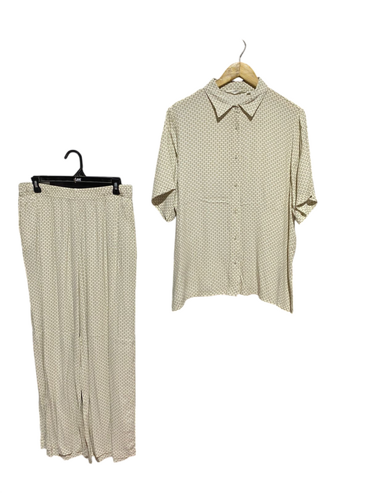 GLASSONS |L| B29| PREMIUM GEOMETRIC PRINT TWO-PIECE CO-ORD SET - SHIRT & WIDE-LEG TROUSERS
