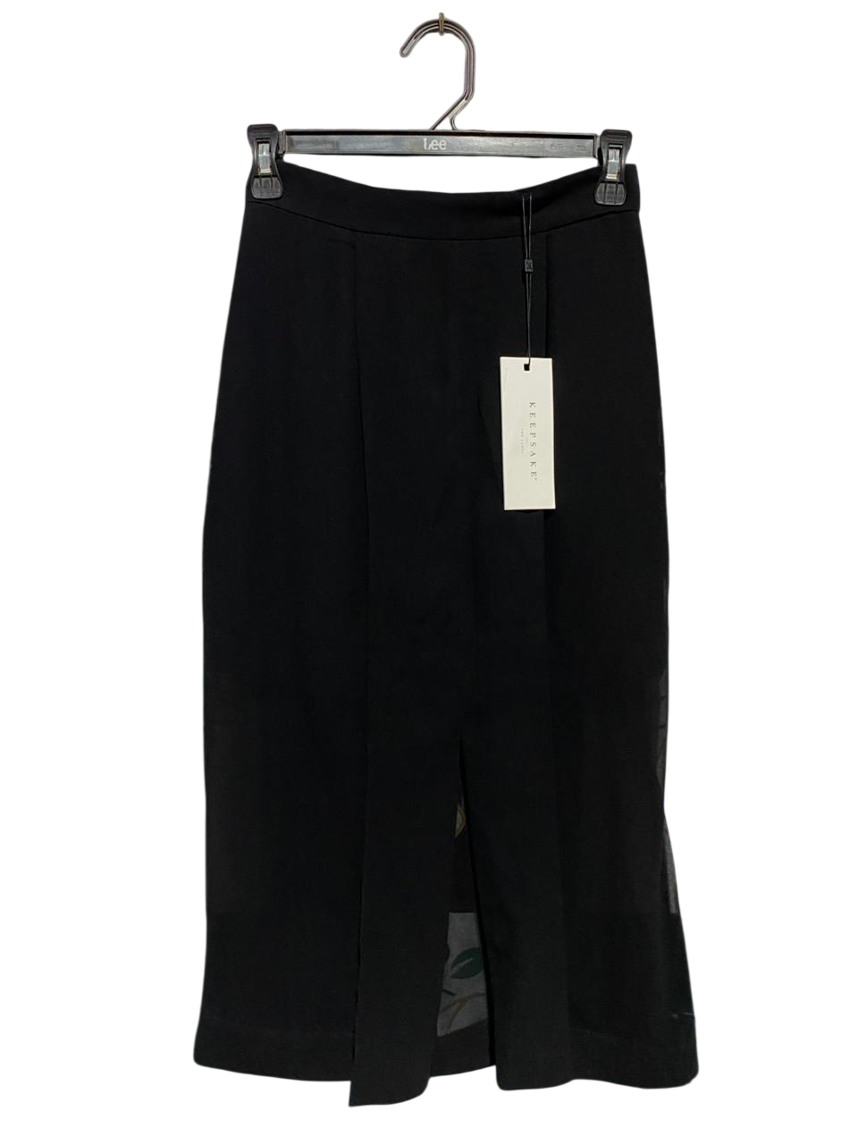 KEEPSAKE |XS| WAIST 24| B29| PREMIUM BLACK MIDI SKIRT WITH FRONT SLIT