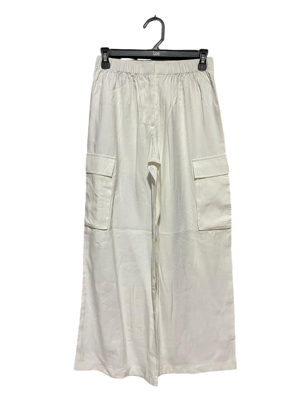GLASSONS |S| WAIST 26| B29| OFF-WHITE HIGH-WAISTED WIDE-LEG CARGO TROUSERS