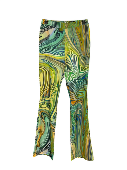 POSTER GRL |S| WAIST 26| B29| MULTICOLOR MARBLE SWIRL PRINT FLARED TROUSERS