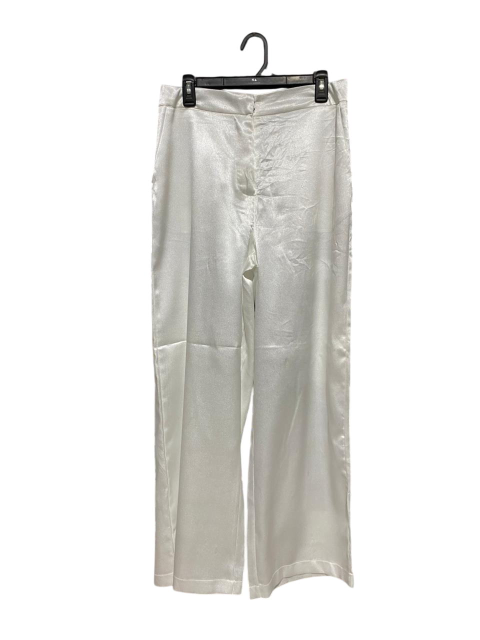 |L| WAIST 31| B29| PREMIUM SHIMMERING SILV-WHITE SATIN WIDE-LEG TROUSERS