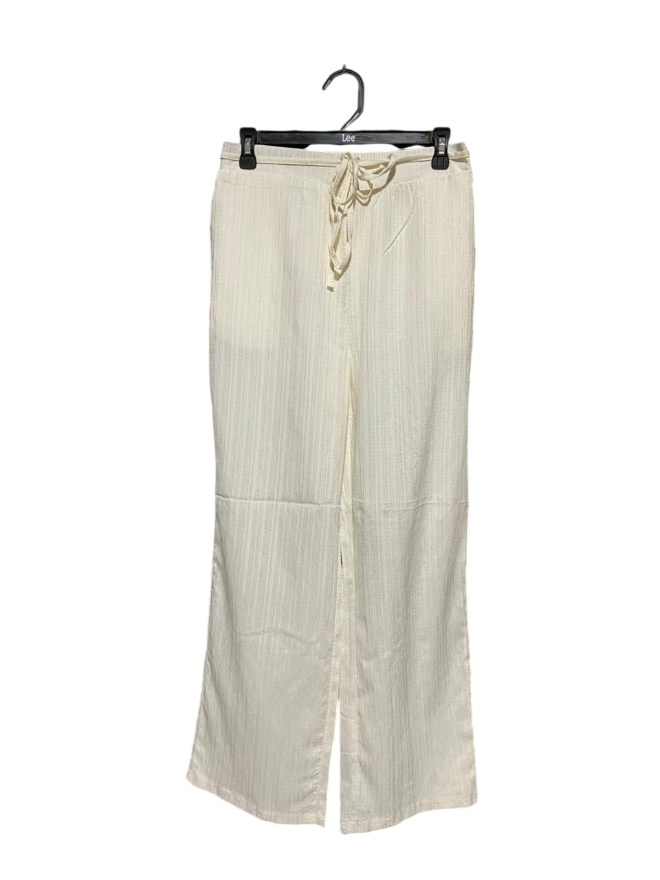 |M| WAIST 28| B29| PREMIUM OFF-WHITE TEXTURED WIDE-LEG TROUSERS WITH DRAWSTRING