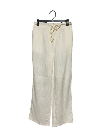 |M| WAIST 28| B29| PREMIUM OFF-WHITE TEXTURED WIDE-LEG TROUSERS WITH DRAWSTRING