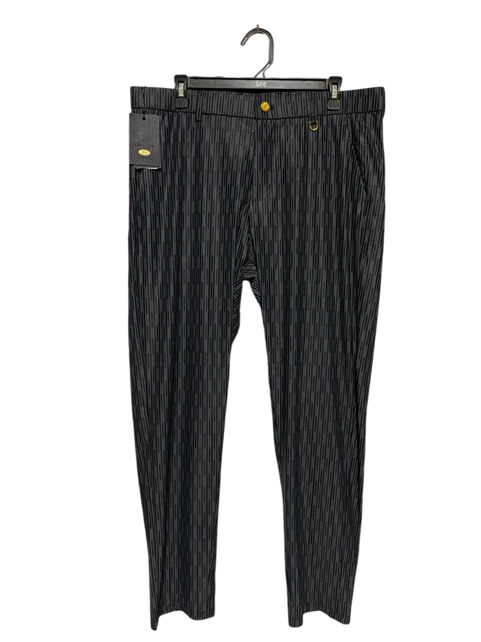 BARISHZ |XXL| WAIST 36| B29| PREMIUM BLACK AND GREY VERTICAL-STRIPE CHINO TROUSERS