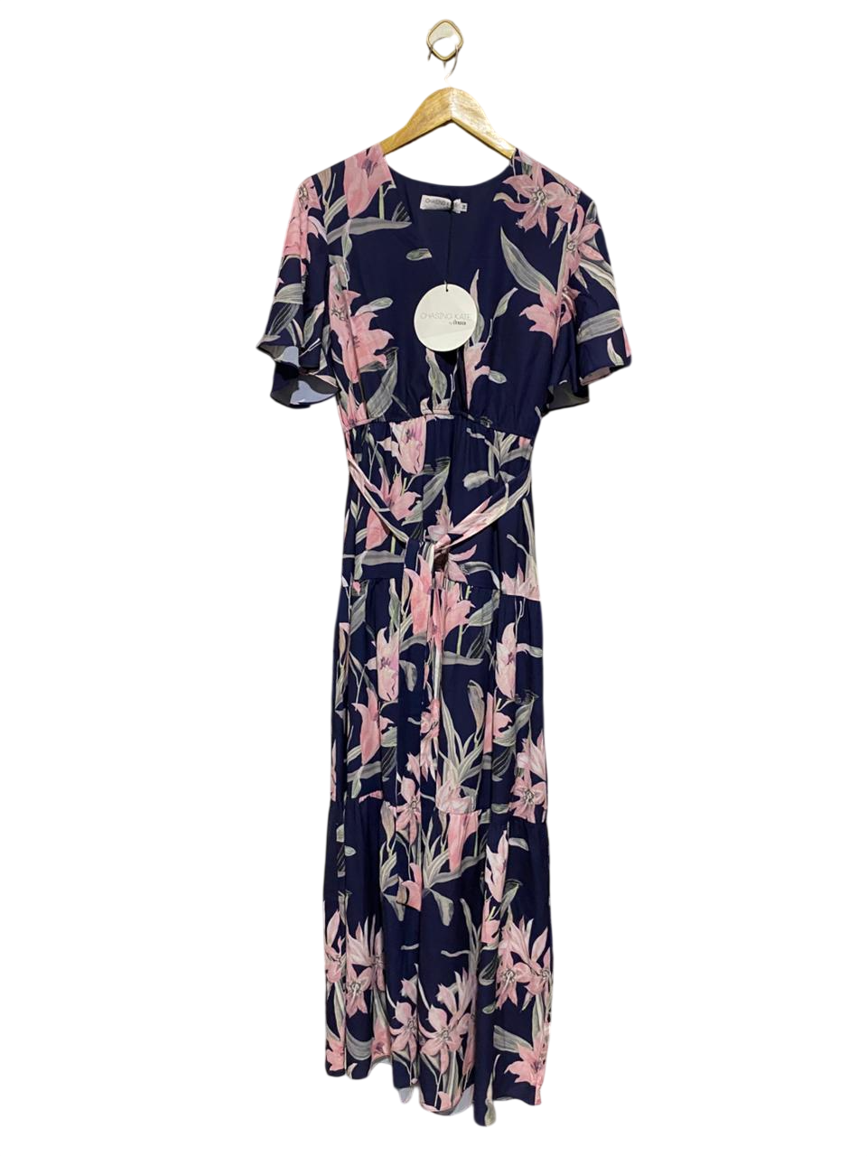 ST FROCK |L| BUST 19| B29| PREMIUM NAVY BLUE LILY PRINT TIERED MAXI DRESS