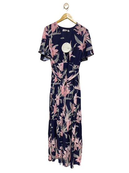 ST FROCK |L| BUST 19| B29| PREMIUM NAVY BLUE LILY PRINT TIERED MAXI DRESS