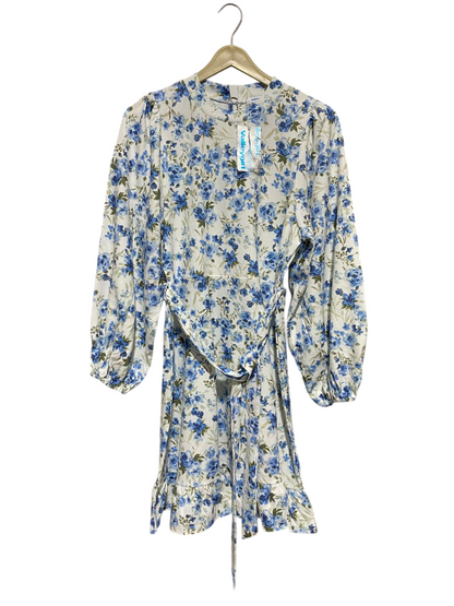 VALLEY GIRL |M| BUST 18| B29| PREMIUM BLUE FLORAL PRINT MINI DRESS WITH BELT