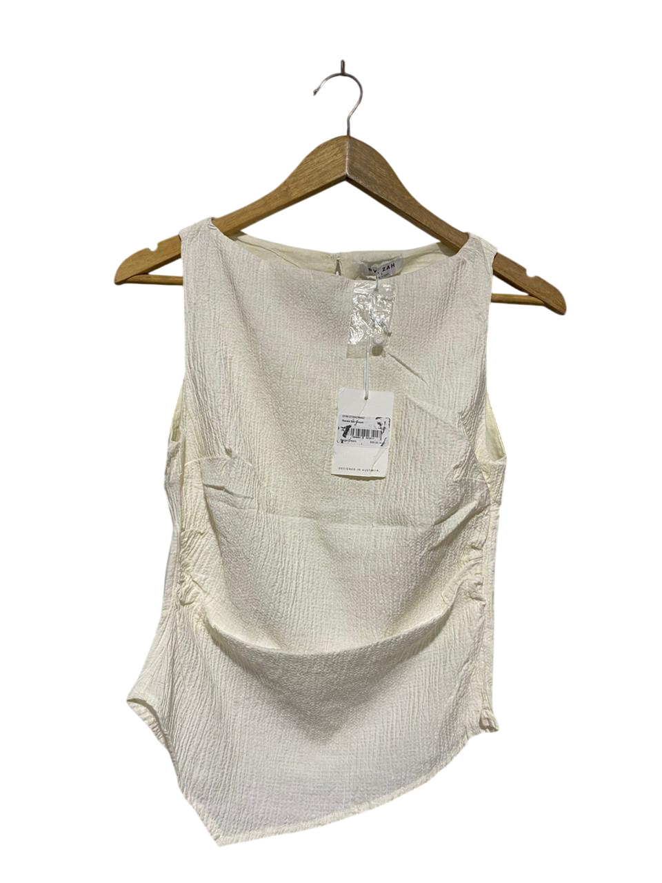 BY ZAH |S| BUST 16| B29| IVORY TEXTURED ASYMMETRICAL SLEEVELESS TOP