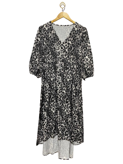 SHEIN |XL| BUST 22| B29| PREMIUM BLACK & GREY LEOPARD PRINT HIGH-LOW MIDI DRESS