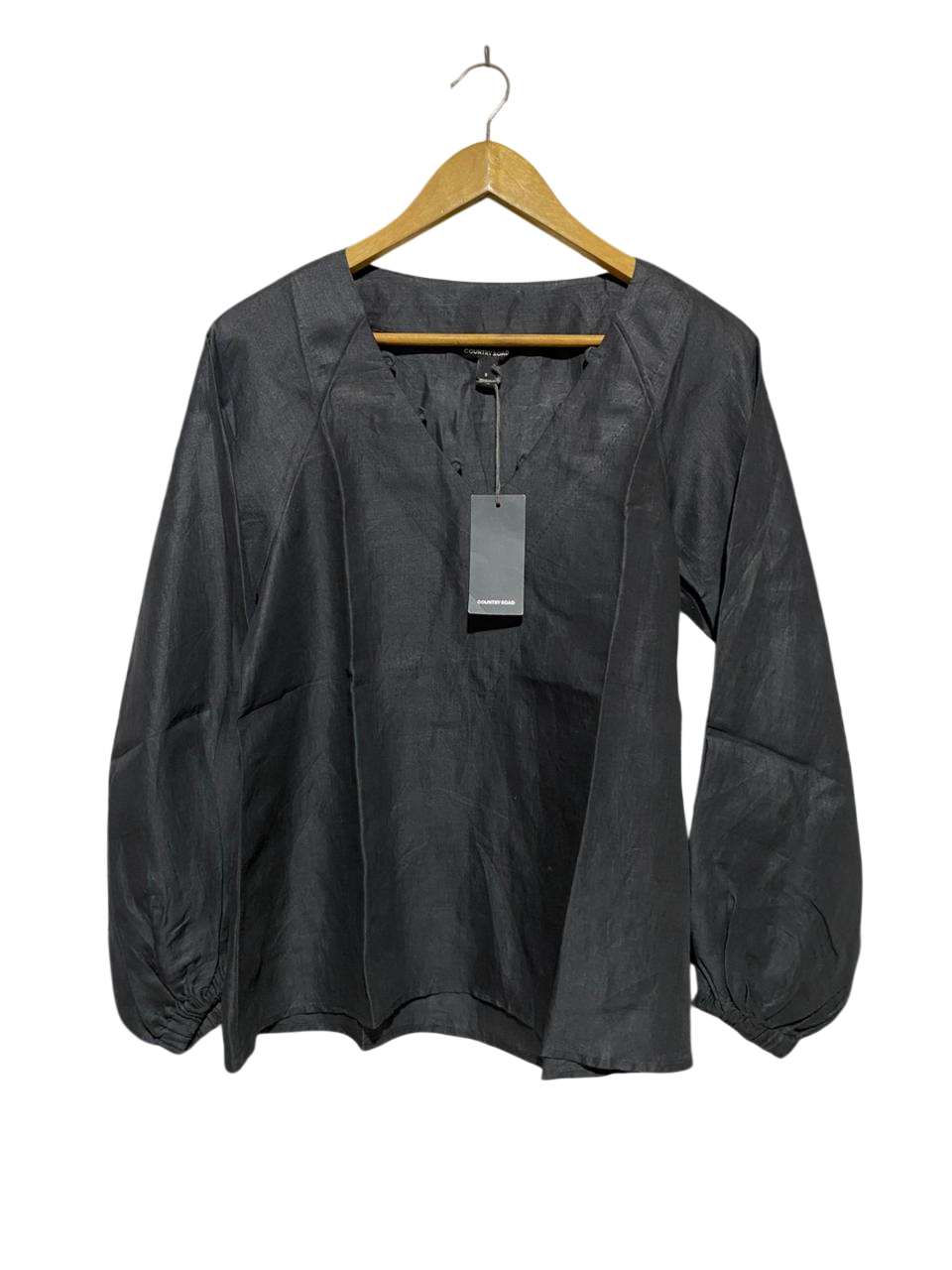 COUNTRY ROAD |M| BUST 19| B29| PREMIUM CHARCOAL BLACK LINEN V-NECK BLOUSE